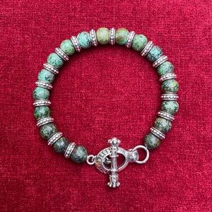 King Baby 9mm Green Turquoise Bracelet With Silver Toggle & 8mm .925 Spacers